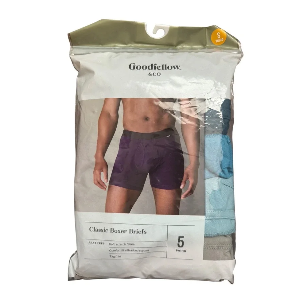Goodfellow & Co Mens Classic Boxer Briefs 5 Pack Blue Grey Stretch Size Small